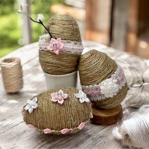 Shabby Chic JUMBO BOHO Easter Eggs, Custom Eggs, Handmade Country Chic, Twine